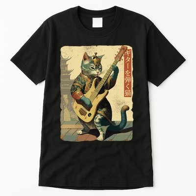 Japanese Cat Princess Playing The Electric Guitar Japanese Samurai Guitar Player Tall T-Shirt