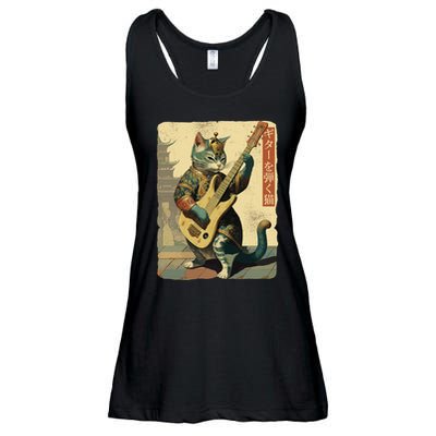 Japanese Cat Princess Playing The Electric Guitar Japanese Samurai Guitar Player Ladies Essential Flowy Tank