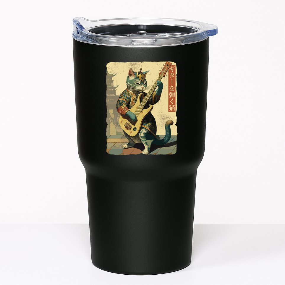 Japanese Cat Princess Playing The Electric Guitar Japanese Samurai Guitar Player Tumbler