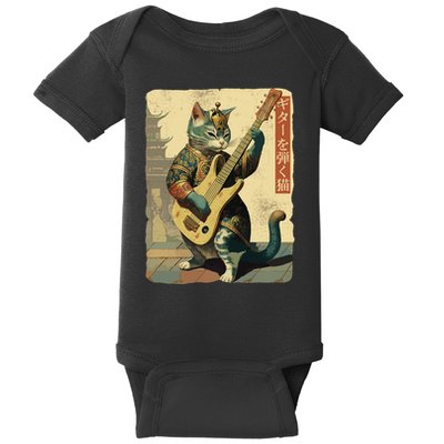 Japanese Cat Princess Playing The Electric Guitar Japanese Samurai Guitar Player Baby Bodysuit