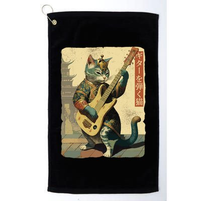Japanese Cat Princess Playing The Electric Guitar Japanese Samurai Guitar Player Golf Towel