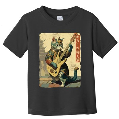 Japanese Cat Princess Playing The Electric Guitar Japanese Samurai Guitar Player Toddler T-Shirt