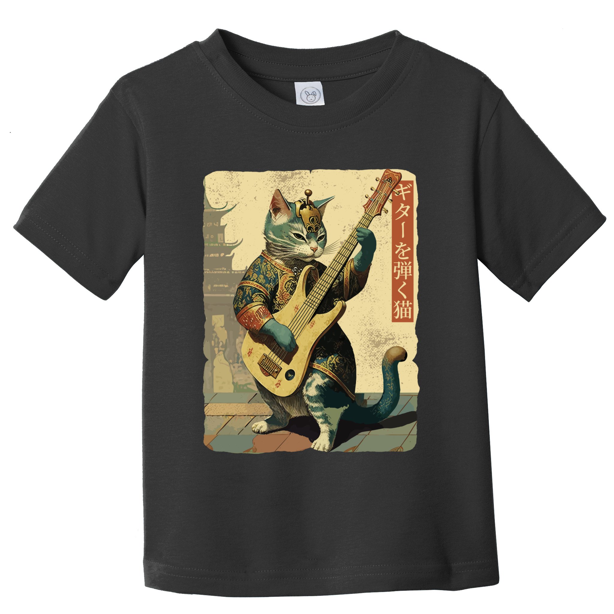Japanese Cat Princess Playing The Electric Guitar Japanese Samurai Guitar Player Toddler T-Shirt