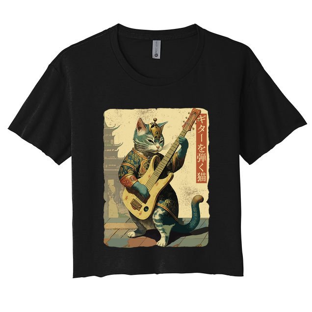 Japanese Cat Princess Playing The Electric Guitar Japanese Samurai Guitar Player Crop Top