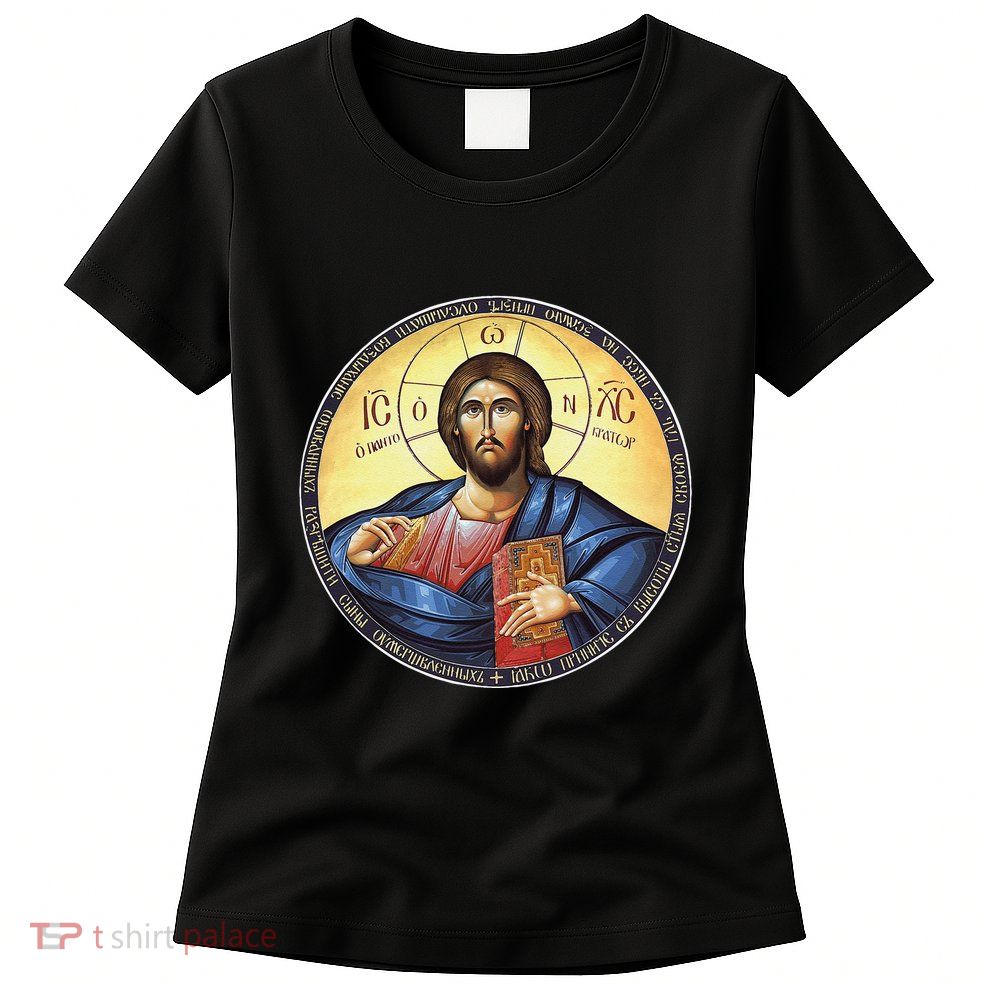 Jesus Christ Pantocrator Orthodox Byzantine Icon Womens T-Shirt