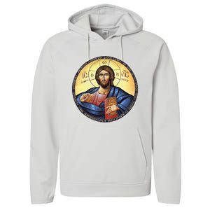 Jesus Christ Pantocrator Orthodox Byzantine Icon Performance Fleece Hoodie