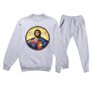 Jesus Christ Pantocrator Orthodox Byzantine Icon Premium Crewneck Sweatsuit Set