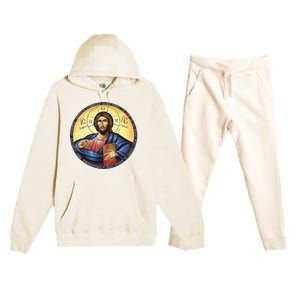 Jesus Christ Pantocrator Orthodox Byzantine Icon Premium Hooded Sweatsuit Set