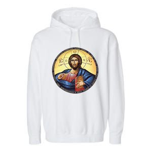 Jesus Christ Pantocrator Orthodox Byzantine Icon Garment-Dyed Fleece Hoodie