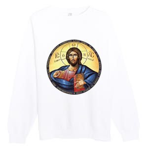 Jesus Christ Pantocrator Orthodox Byzantine Icon Premium Crewneck Sweatshirt