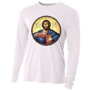 Jesus Christ Pantocrator Orthodox Byzantine Icon Cooling Performance Long Sleeve Crew