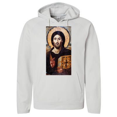 Jesus Christ Pantocrator Sinai Orthodox Christian Icon Gifts Performance Fleece Hoodie