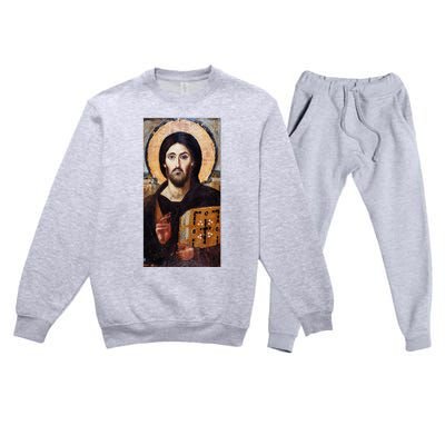 Jesus Christ Pantocrator Sinai Orthodox Christian Icon Gifts Premium Crewneck Sweatsuit Set