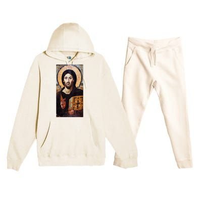 Jesus Christ Pantocrator Sinai Orthodox Christian Icon Gifts Premium Hooded Sweatsuit Set