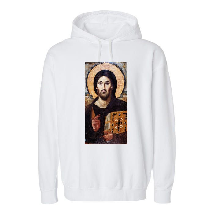 Jesus Christ Pantocrator Sinai Orthodox Christian Icon Gifts Garment-Dyed Fleece Hoodie