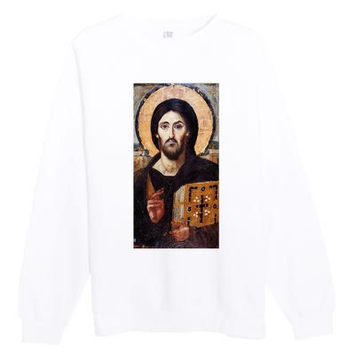 Jesus Christ Pantocrator Sinai Orthodox Christian Icon Gifts Premium Crewneck Sweatshirt