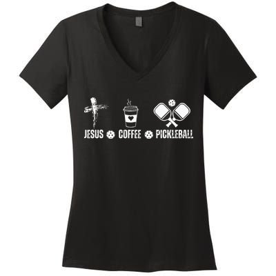 Jesus Coffee Pickleball Funny Christian Pickleball Lovers Women's V-Neck T-Shirt