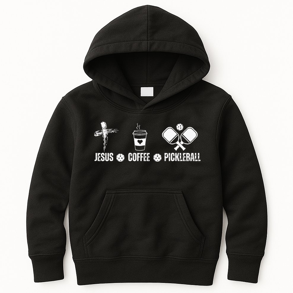 Jesus Coffee Pickleball Funny Christian Pickleball Lovers Kids Hoodie
