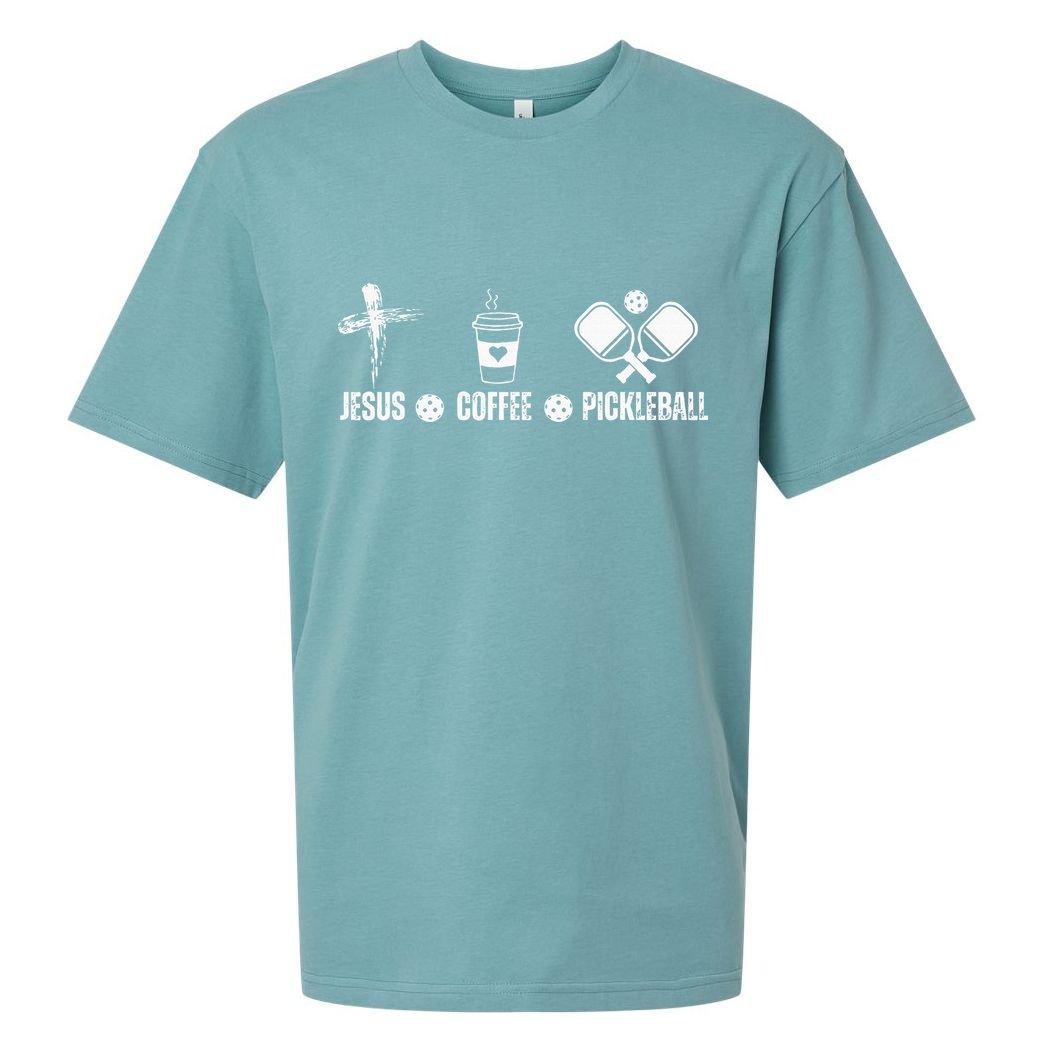 Jesus Coffee Pickleball Funny Christian Pickleball Lovers Sueded Cloud Jersey T-Shirt
