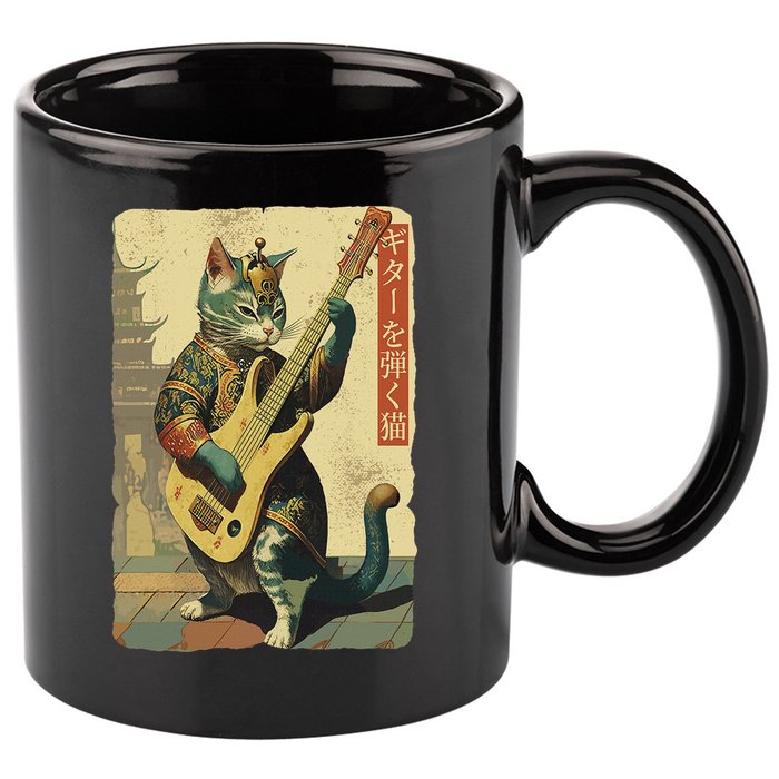 Japanese Cat Princess Playing The Electric Guitar 11oz C Handle Ceramic Mug