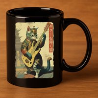 Japanese Cat Princess Playing The Electric Guitar 11oz C Handle Ceramic Mug