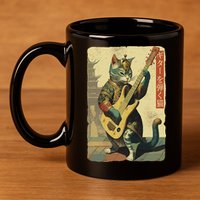 Japanese Cat Princess Playing The Electric Guitar 11oz C Handle Ceramic Mug