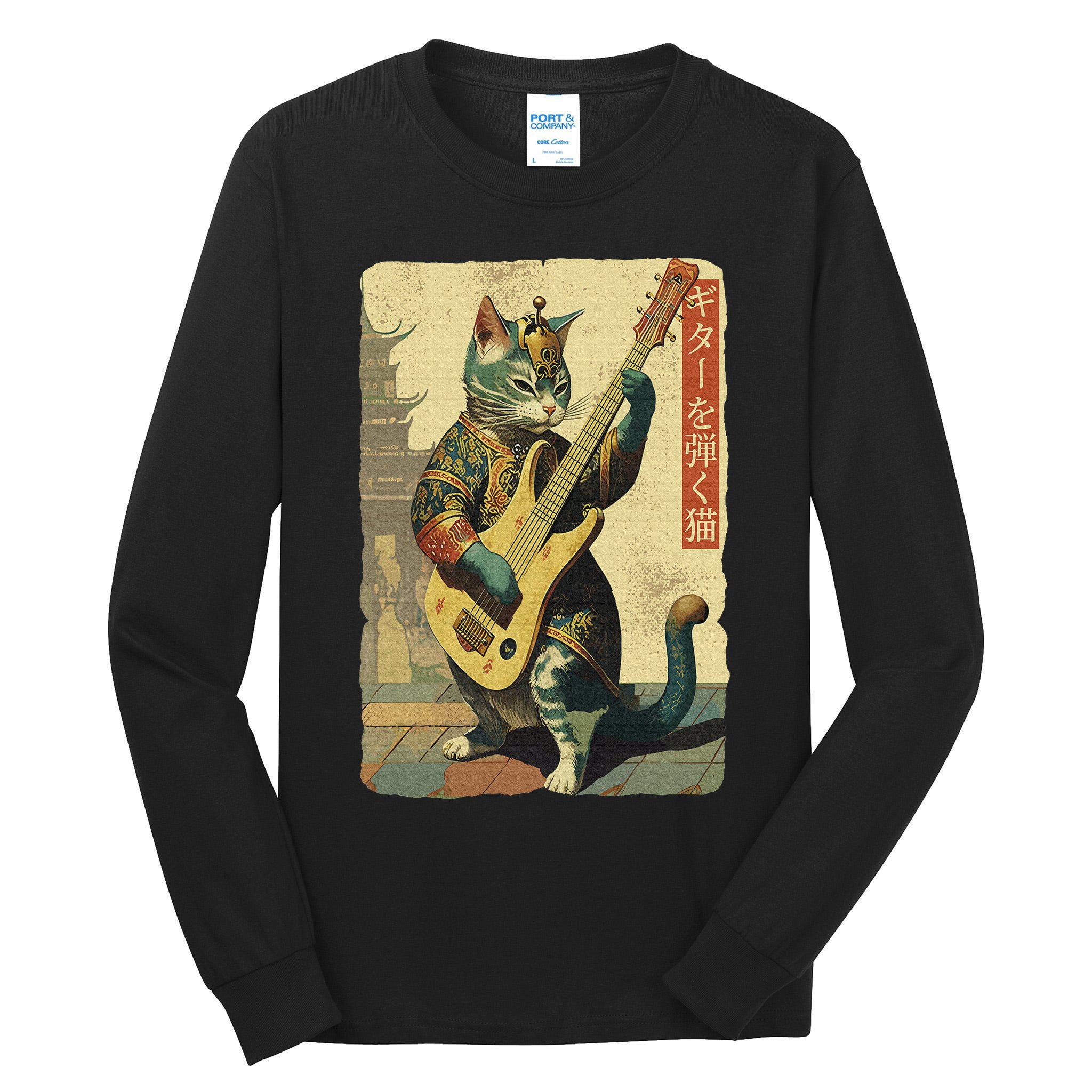 Japanese Cat Princess Playing The Electric Guitar Tall Long Sleeve T-Shirt