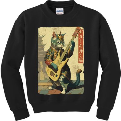 Japanese Cat Princess Playing The Electric Guitar Kids Sweatshirt