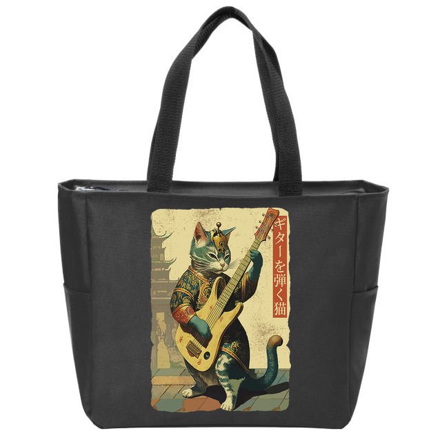 Japanese Cat Princess Playing The Electric Guitar Zip Tote Bag