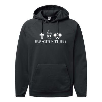 Jesus Coffee Picklenall Funny Christian Pickleball Lovers Performance Fleece Hoodie