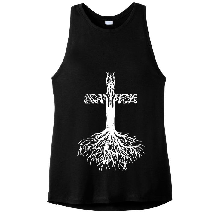 Jesus Cross Roots Ladies PosiCharge Tri-Blend Wicking Tank