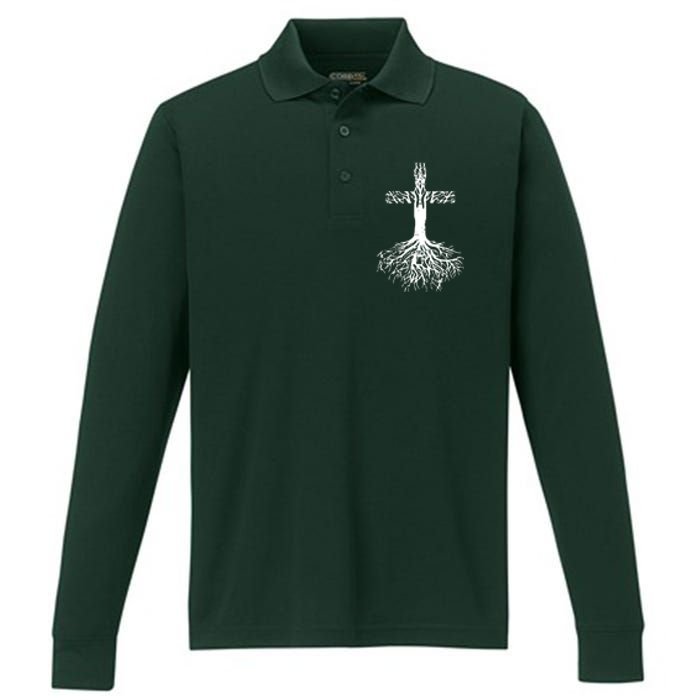 Jesus Cross Roots Performance Long Sleeve Polo