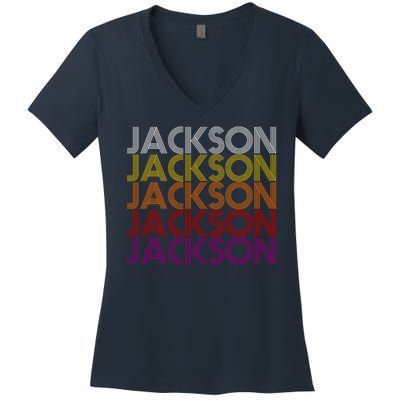 Jackson City Retro Women's V-Neck T-Shirt