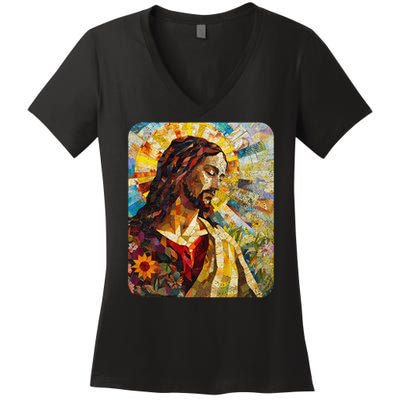 Jesus Christ Renaissance Art Church Women's V-Neck T-Shirt