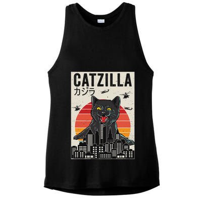Japanese Catzilla Retro Anime Cat Ladies PosiCharge Tri-Blend Wicking Tank