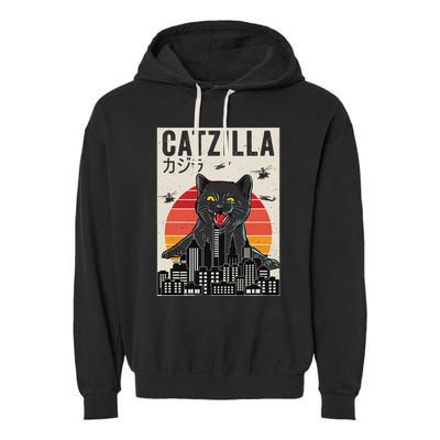 Japanese Catzilla Retro Anime Cat Garment-Dyed Fleece Hoodie