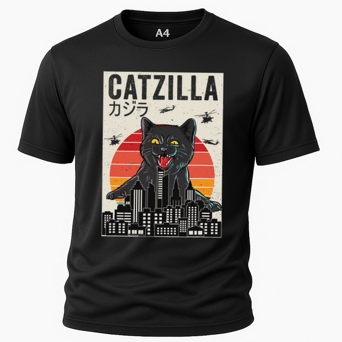 Japanese Catzilla Retro Anime Cat Cooling Performance Crew T-Shirt