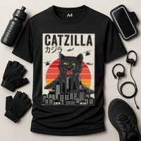 Japanese Catzilla Retro Anime Cat Cooling Performance Crew T-Shirt