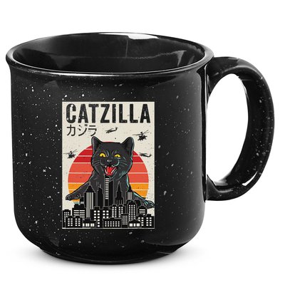 Japanese Catzilla Retro Anime Cat 15oz Campfire Ceramic Mug