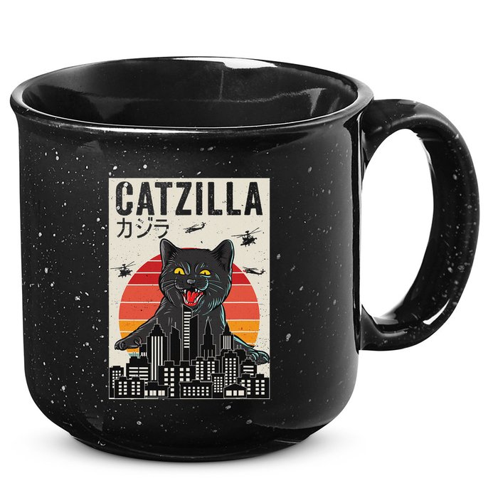 Japanese Catzilla Retro Anime Cat 15oz Campfire Ceramic Mug