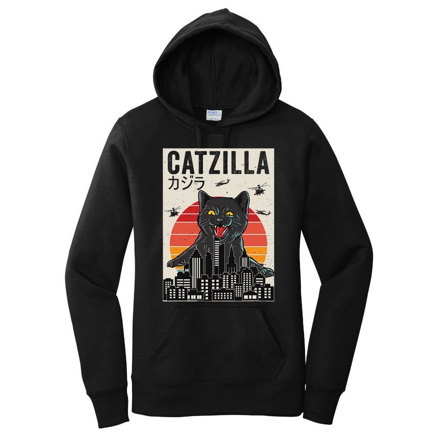Japanese Catzilla Retro Anime Cat Women's Pullover Hoodie