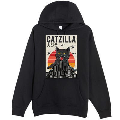 Japanese Catzilla Retro Anime Cat Premium Pullover Hoodie