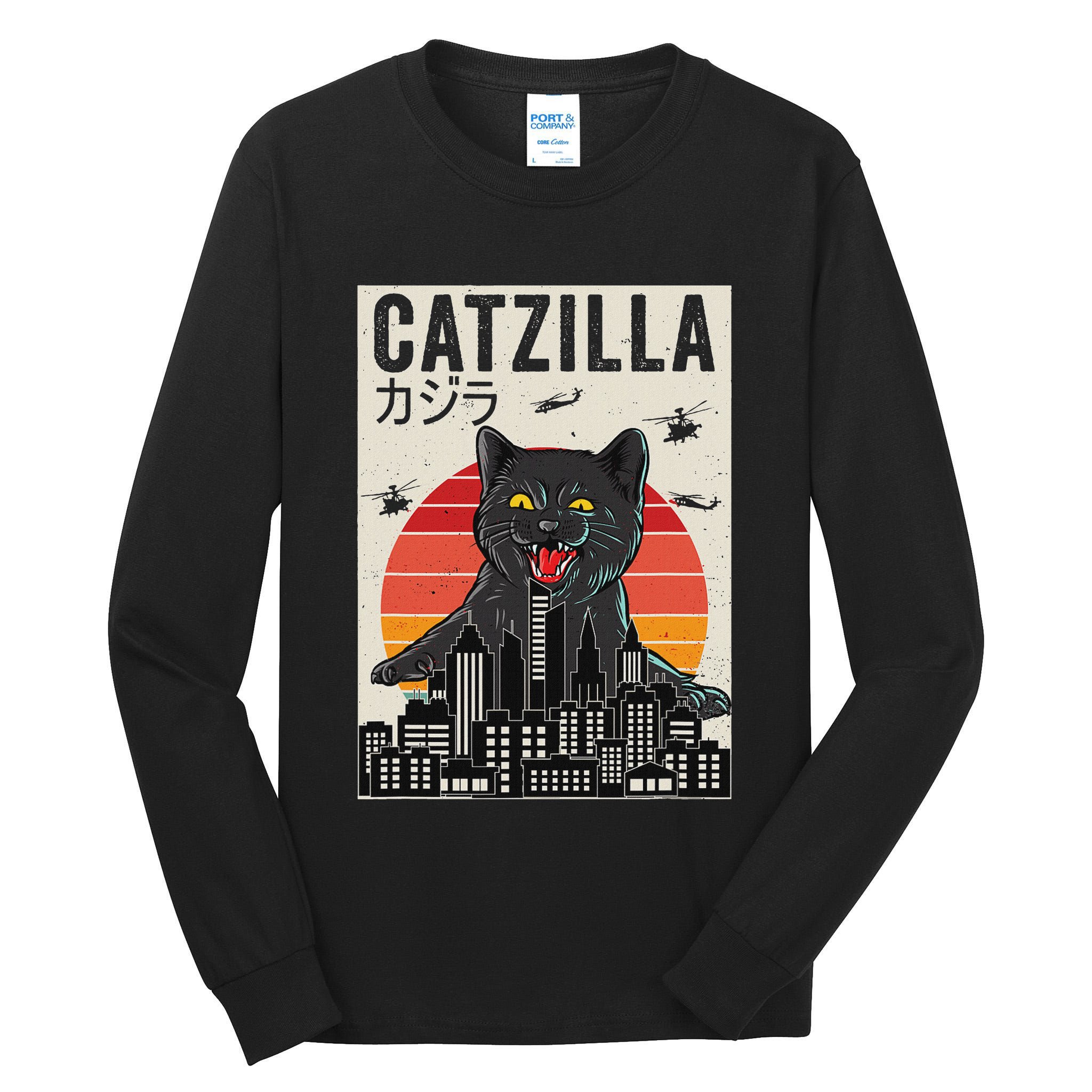 Japanese Catzilla Retro Anime Cat Tall Long Sleeve T-Shirt