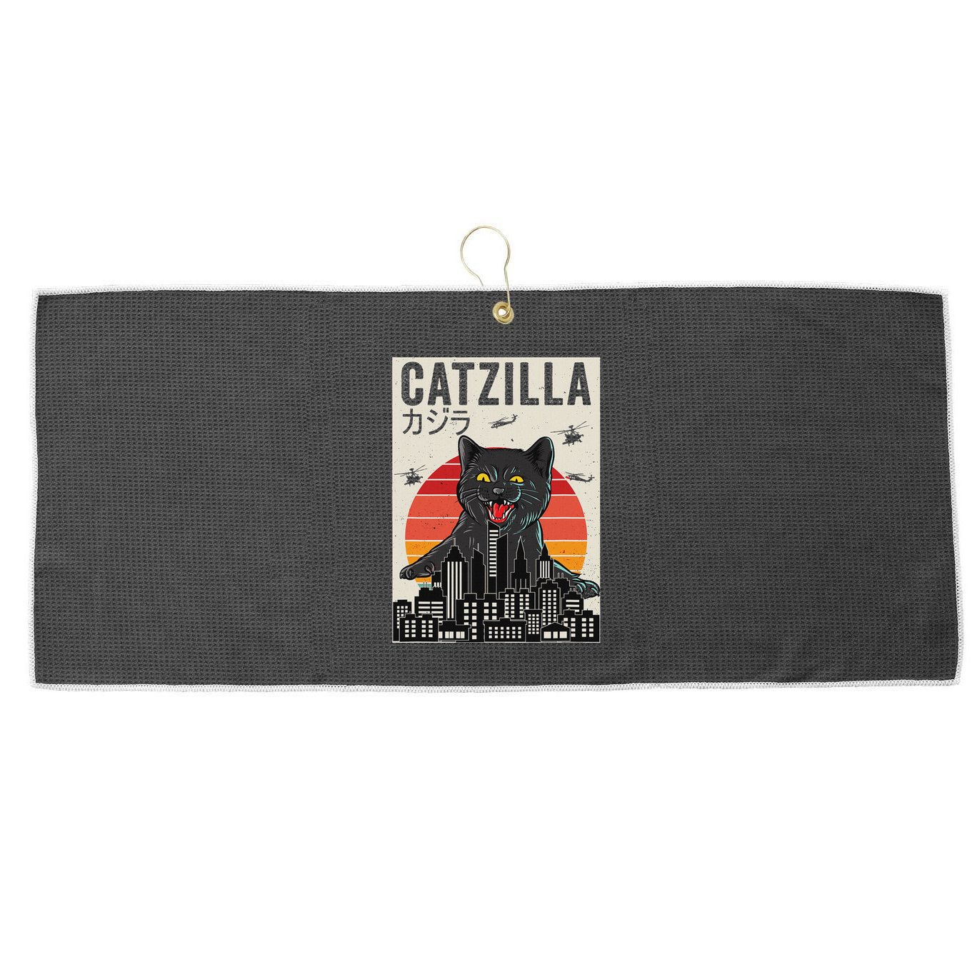 Japanese Catzilla Retro Anime Cat Large Microfiber Waffle Golf Towel