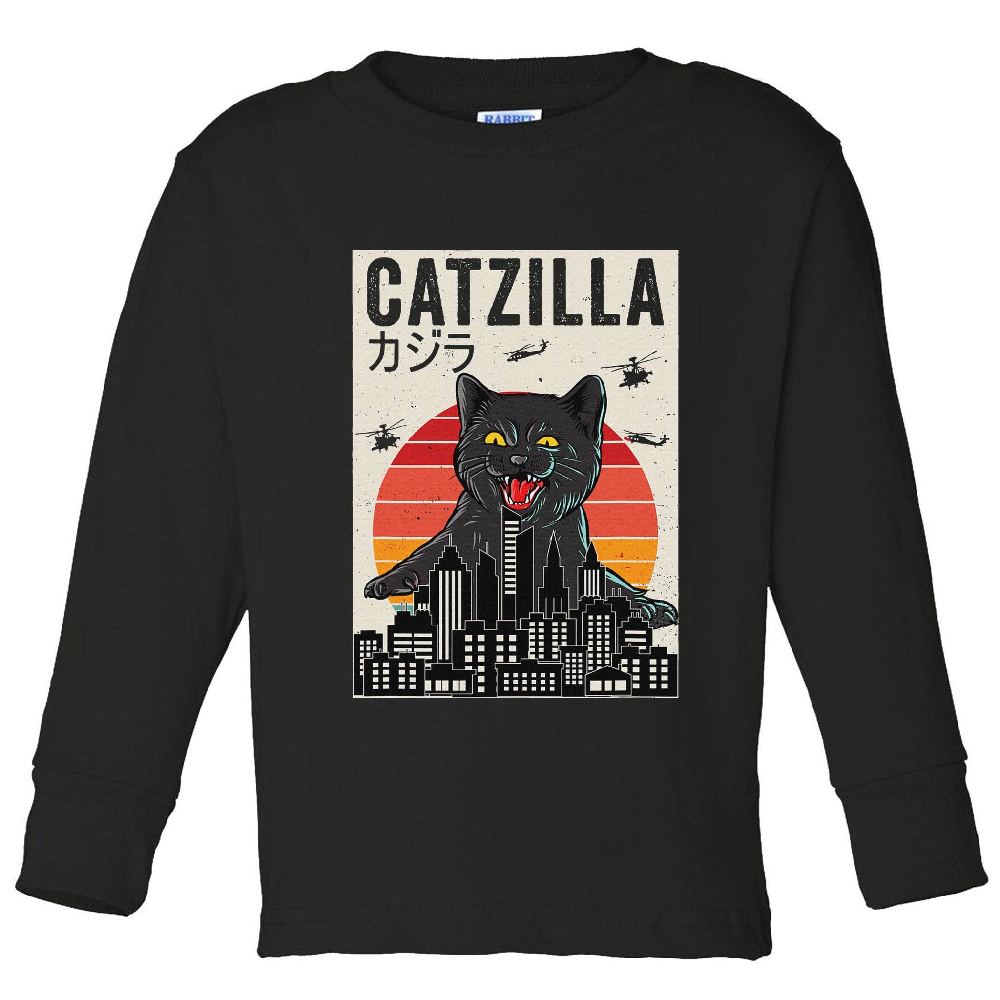 Japanese Catzilla Retro Anime Cat Toddler Long Sleeve Shirt
