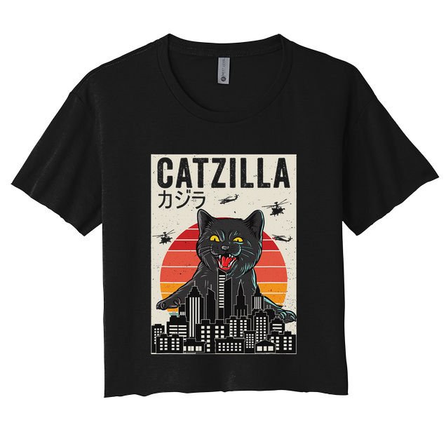 Japanese Catzilla Retro Anime Cat Crop Top