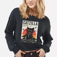 Japanese Catzilla Retro Anime Cat Cropped Pullover Crew