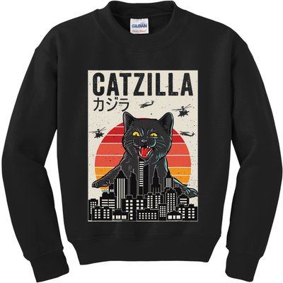 Japanese Catzilla Retro Anime Cat Kids Sweatshirt