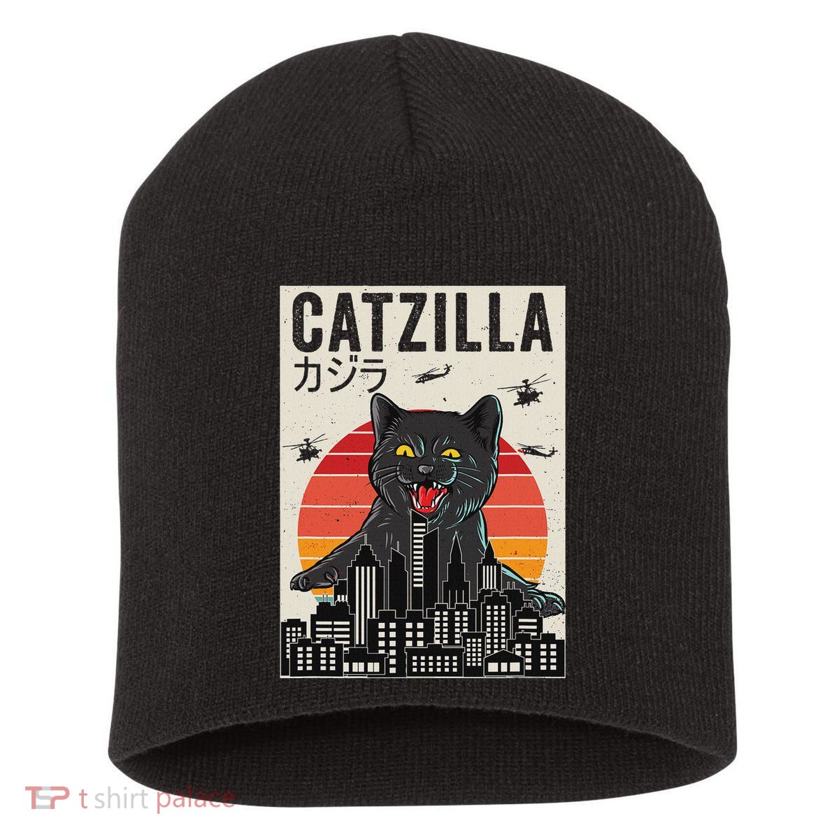 Japanese Catzilla Retro Anime Cat Short Acrylic Beanie