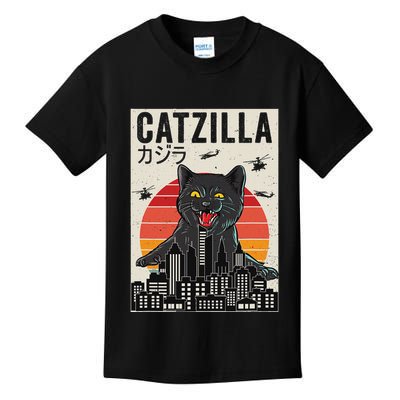 Japanese Catzilla Retro Anime Cat Kids T-Shirt